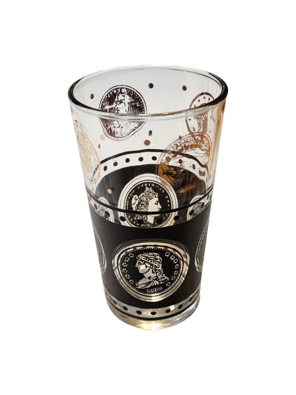 VTG Coin Style 22k Gold Tumbler Cup Drinking Glass By Continental Can Company